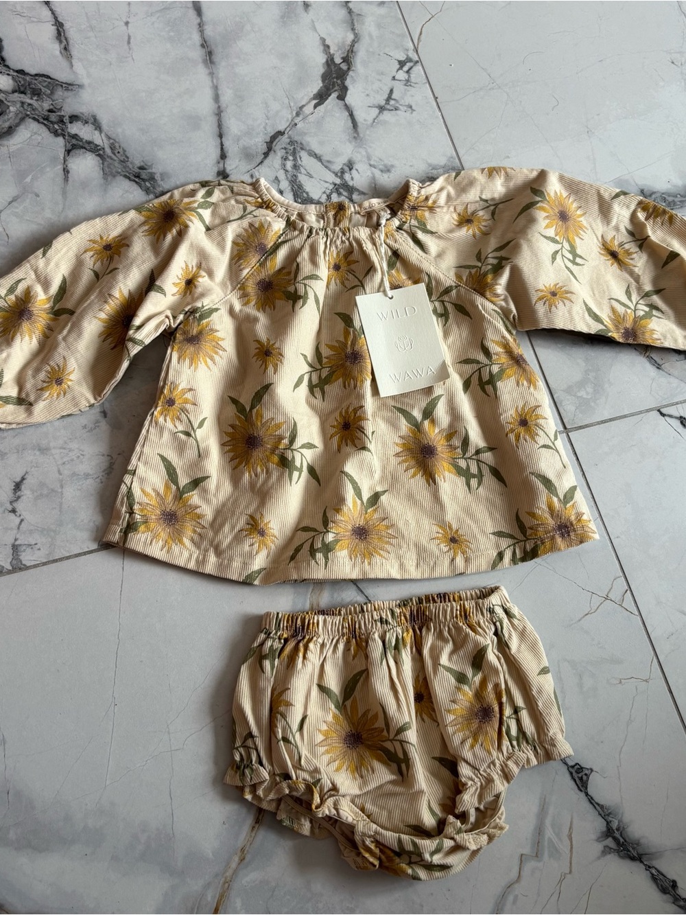 Wild Wawa Cream Sunflower Peasant Top & Bloomers Set - Kids